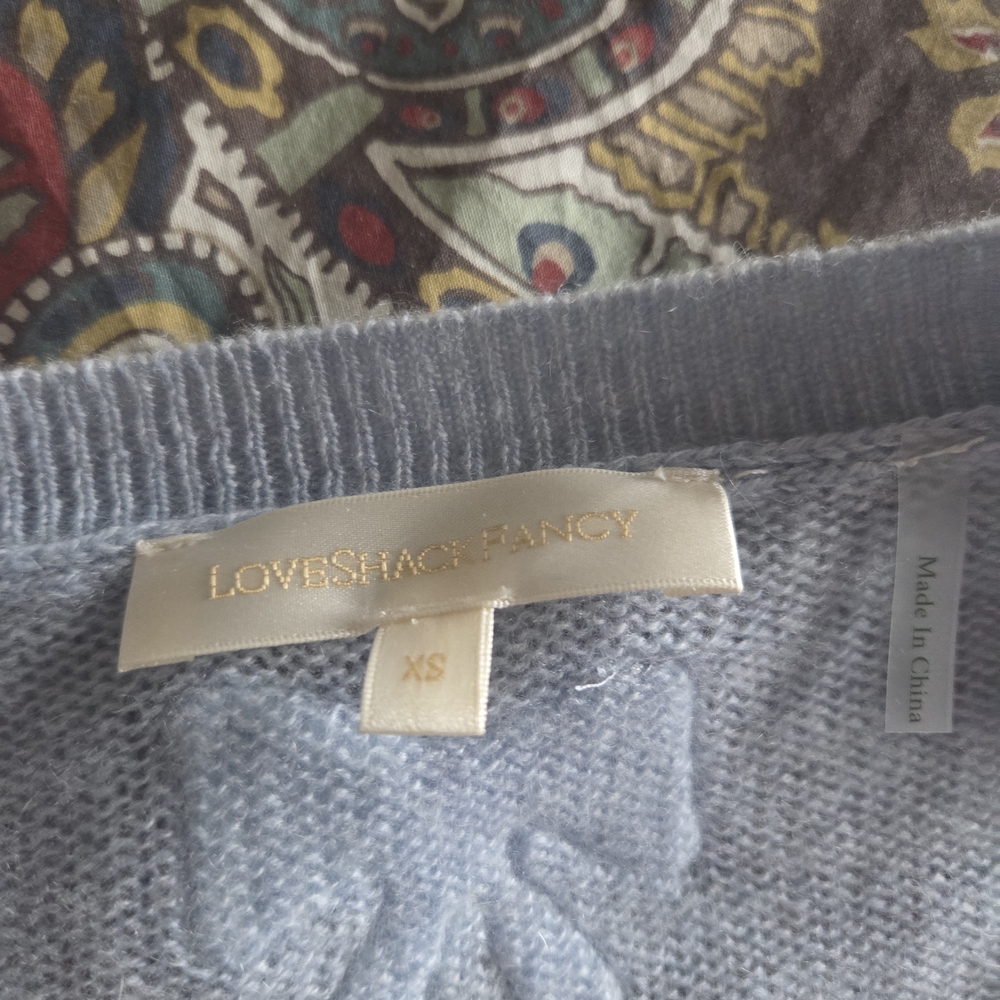 LoveShackFancy Blue Luisella Lightweight Cashmere Cardigan In XS. Has Tiny Hole. - Picture 4 of 5
